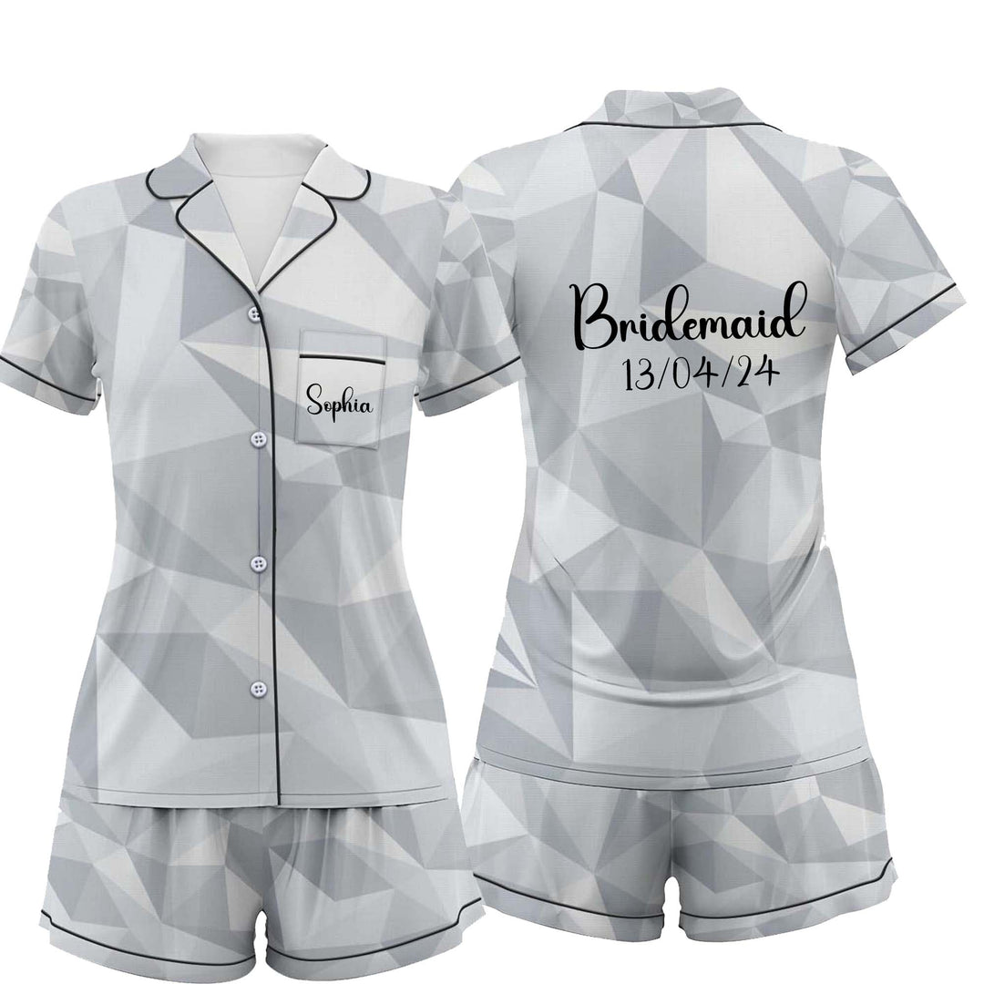 Personalize Text White Satin Shorts Pyjamas Set