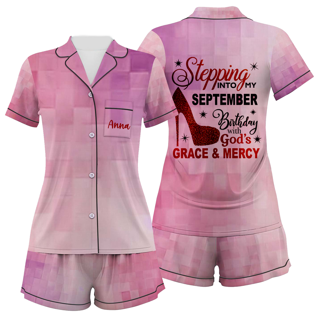 Custom Name and Month Satin Short Pyjamas Set