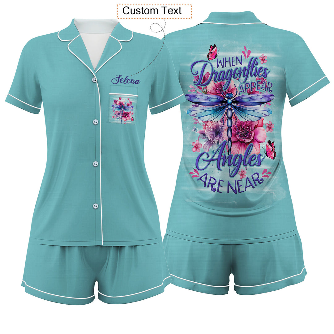 Custom Text Dragonfly Women Short Pajamas Set