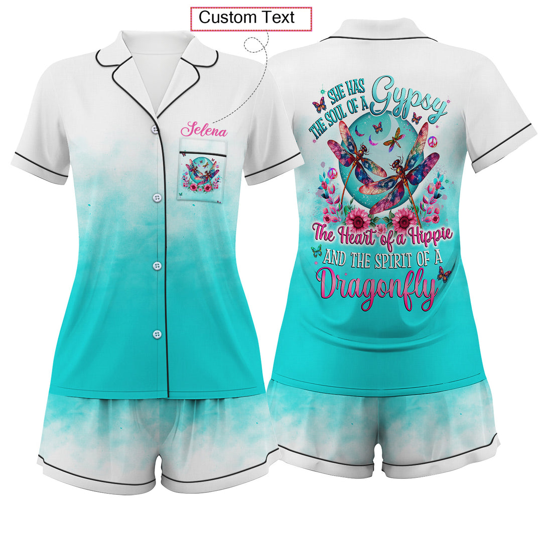 Custom Text Dragonfly Short Pajamas Set