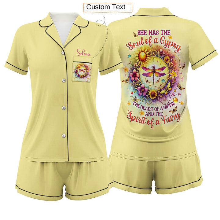 Custom Text Dragonfly Short Pajamas Set