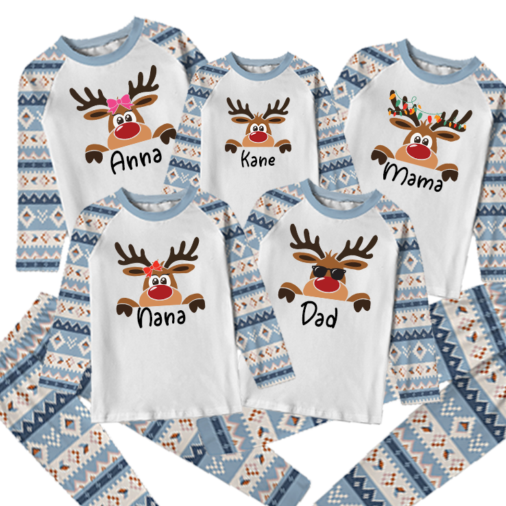 Custom Name Deer Christmas Family Pyjamas Set