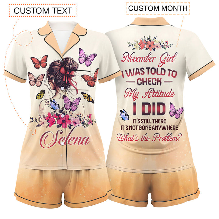 Custom Name and Month My Attitude Short Pajamas Set