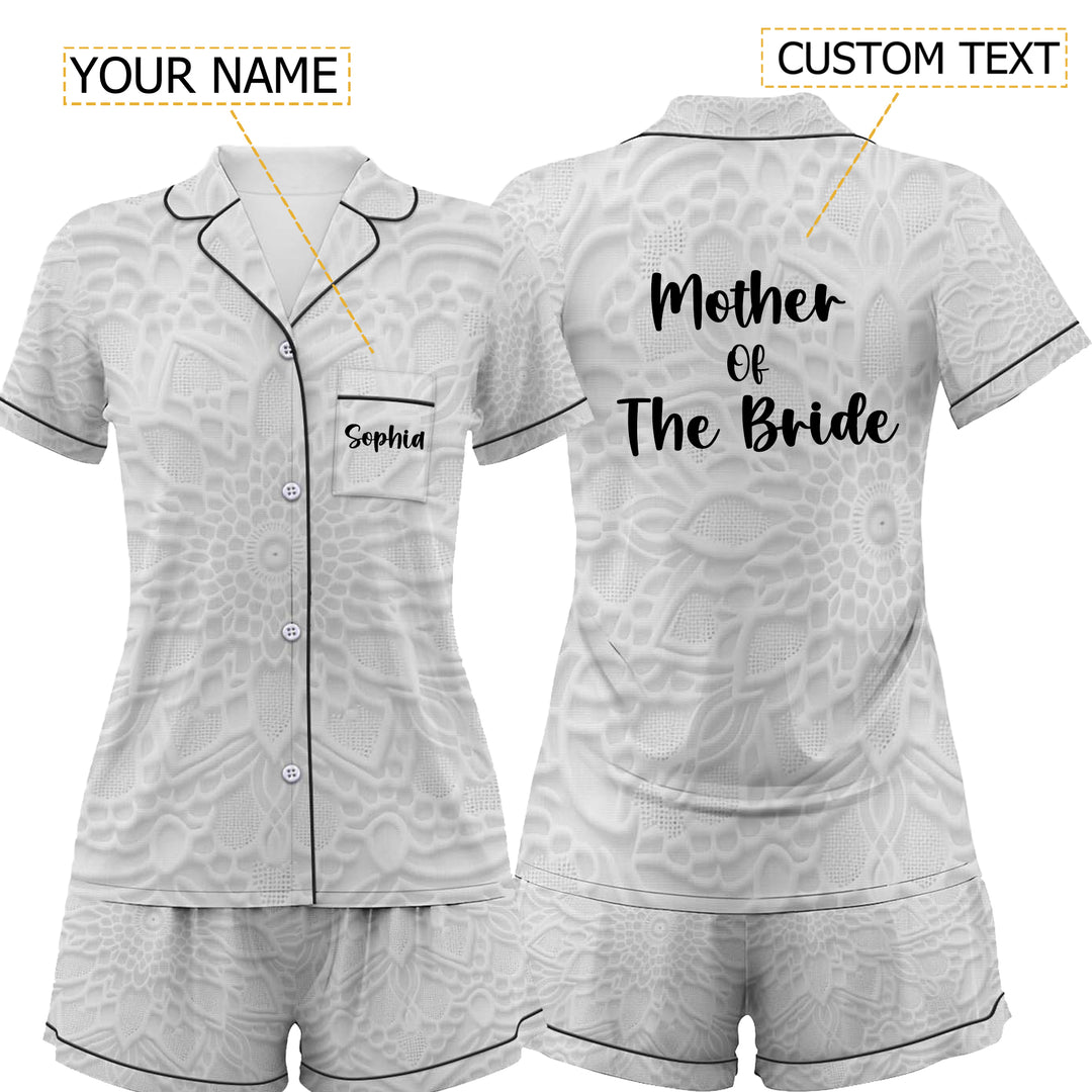 Personalize Text White Satin Shorts Pyjamas Set