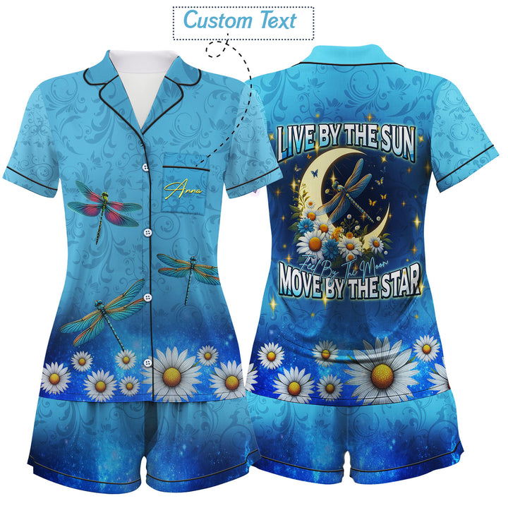 Custom Text  Live By The Sun Feel By The Moon Short Pajamas Set