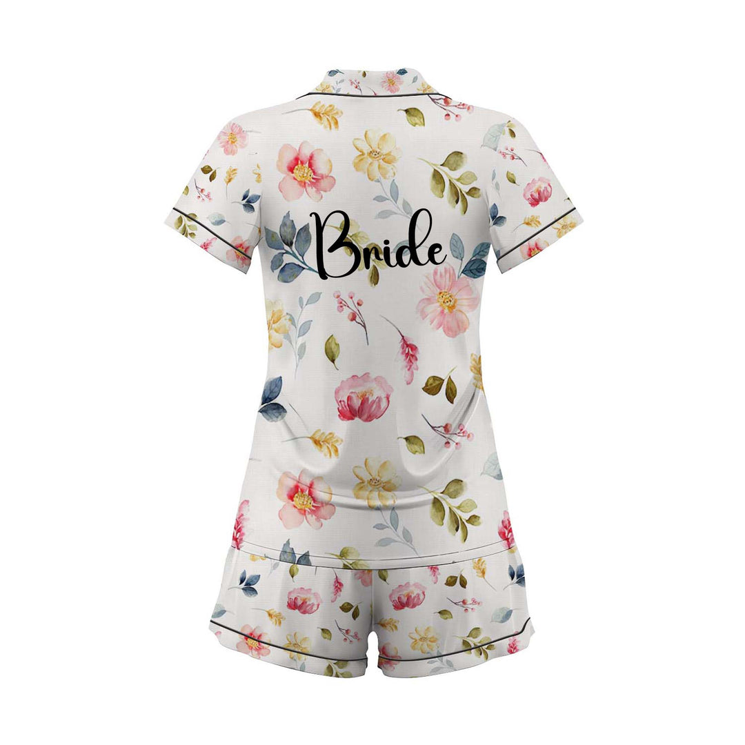 Personalize Text Floral Satin Shorts Pyjamas Set