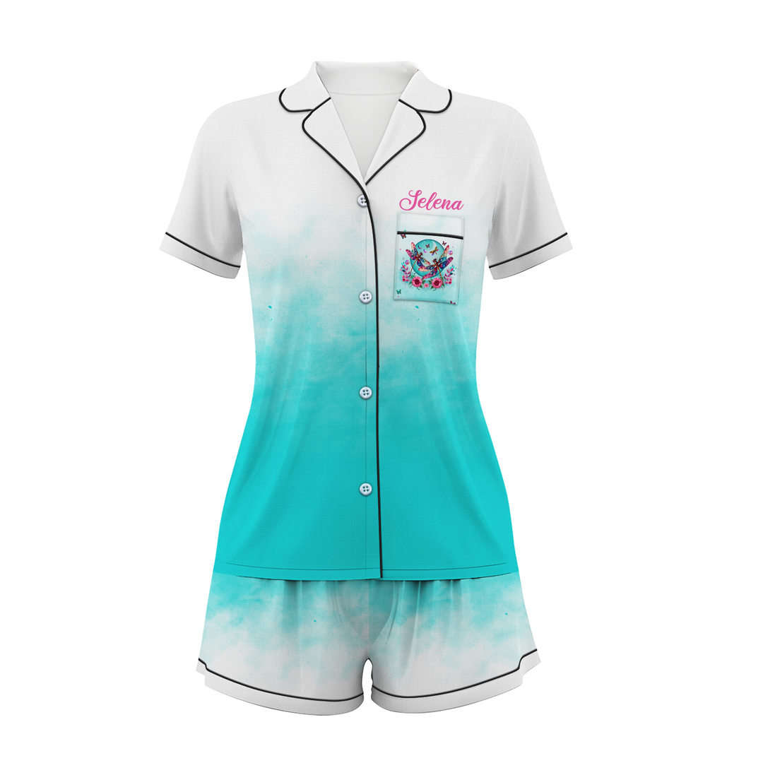 Custom Text Dragonfly Short Pajamas Set