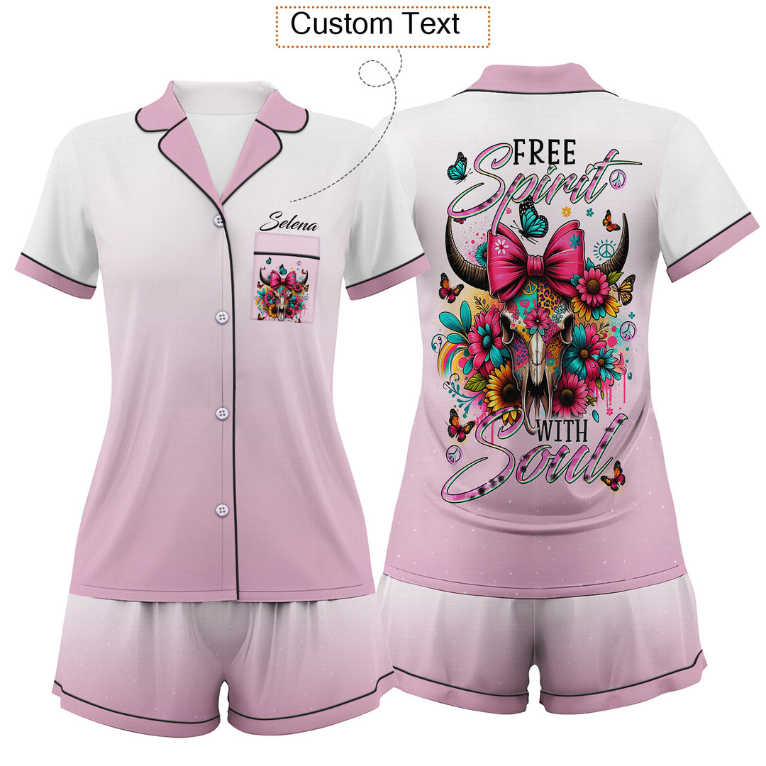 Custom Text Cow Short Pajamas Set