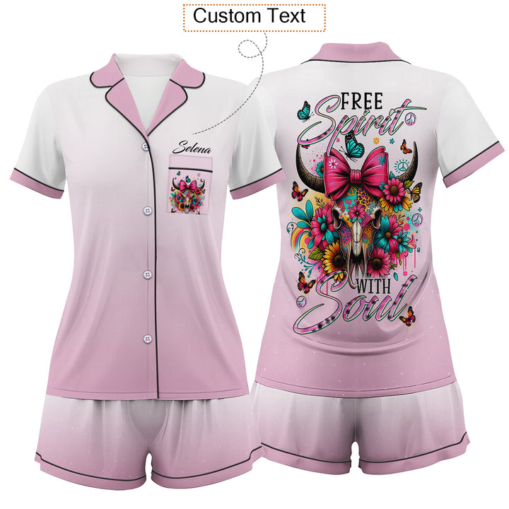 Custom Text Cow Short Pajamas Set