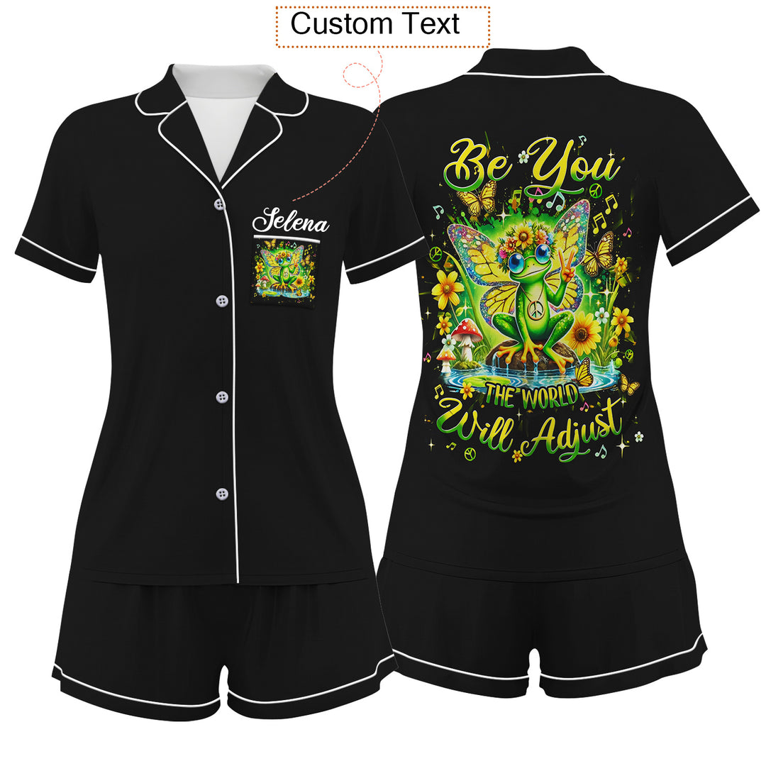 Custom Text Frog Black  Short Pajamas Set