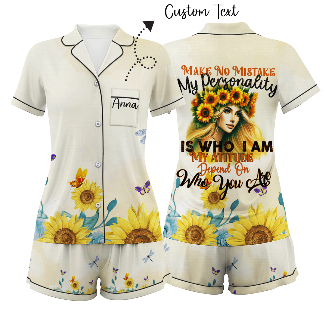 Custom Text Sunflower  Short Pajamas Set