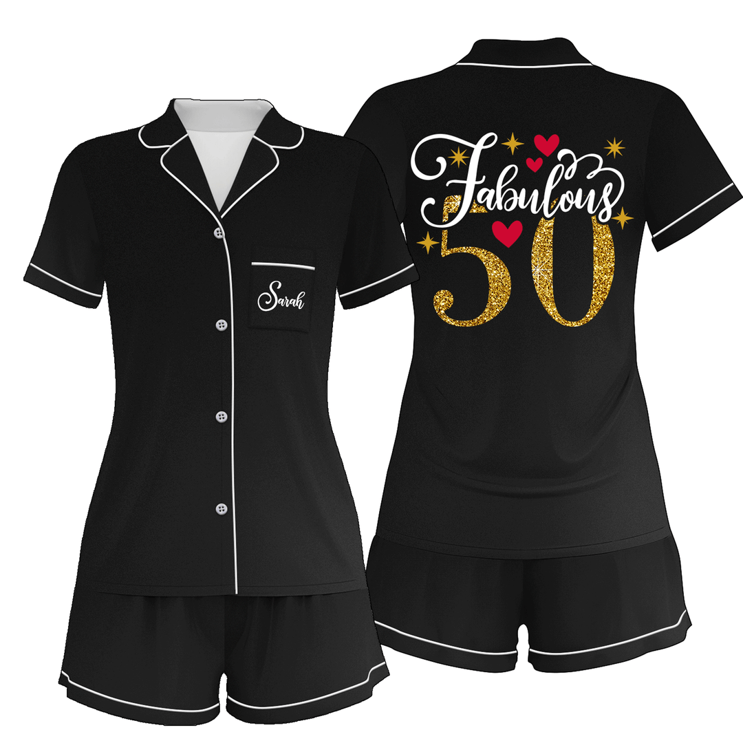 Custom Text Anniversary Birthday 50th 40th 30th Fabulous Satin Short Pyjamas Set