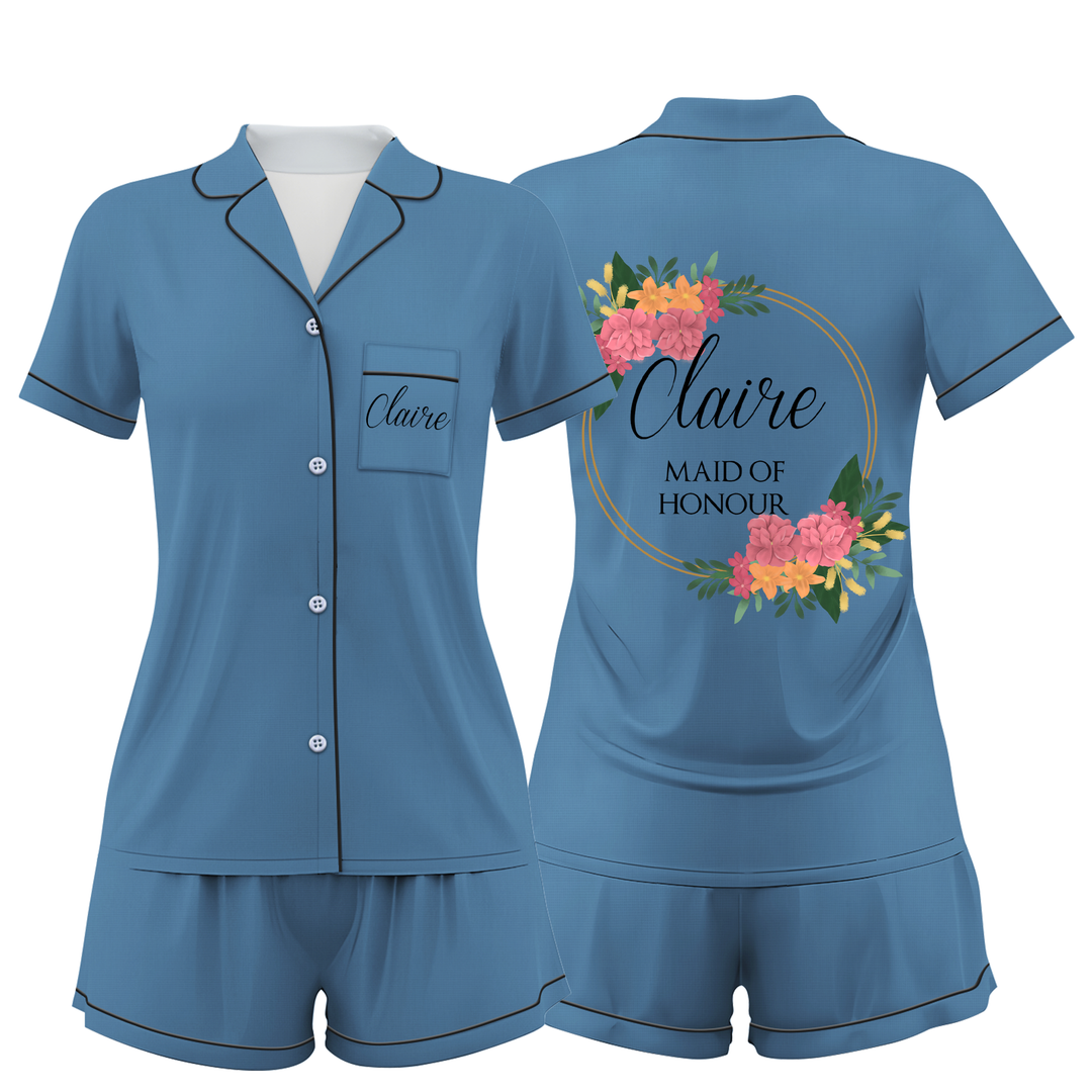 Custom Maid Of Honour Wedding Satin Short Pajamas Sets