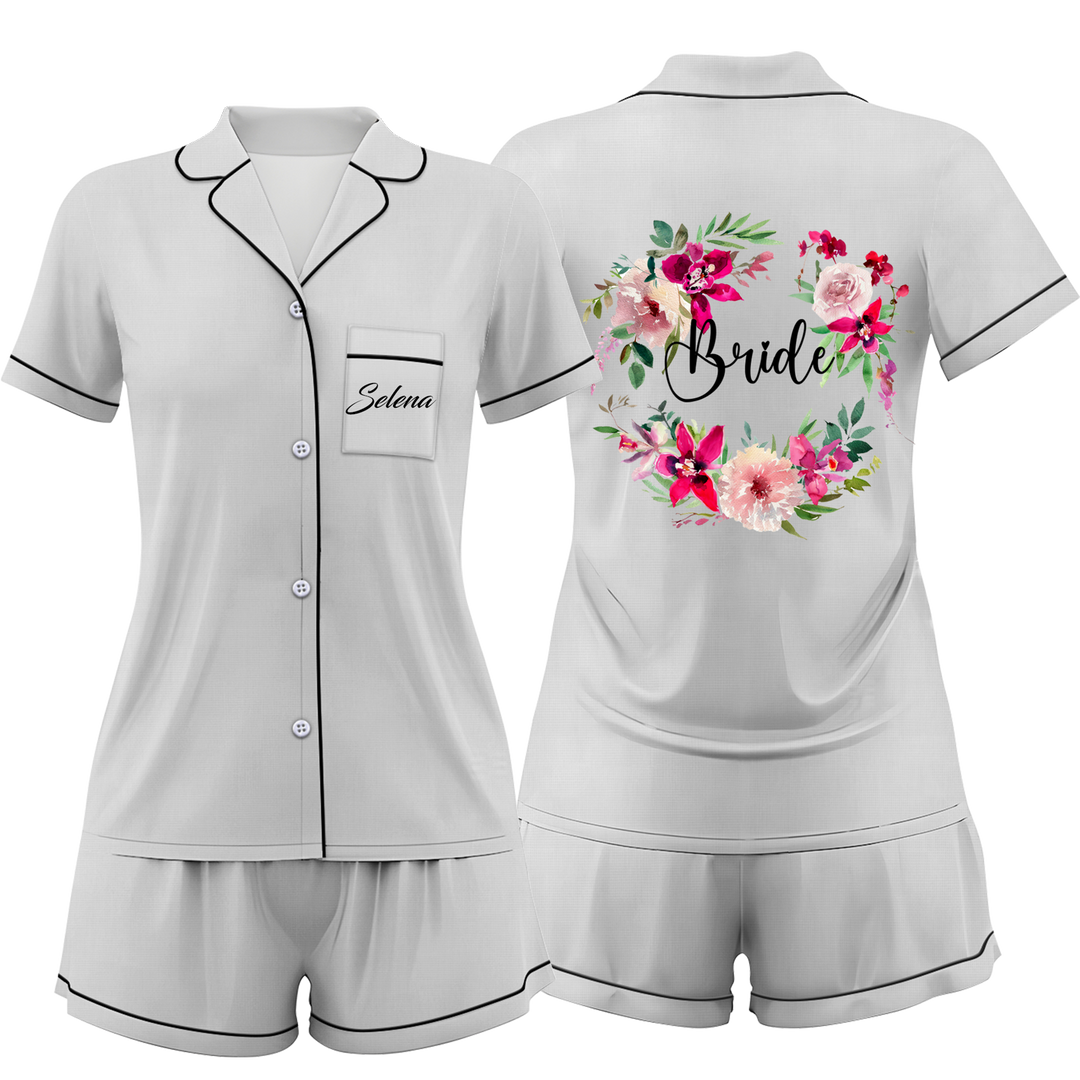 Custom Text Wedding Satin Short Pyjamas Set