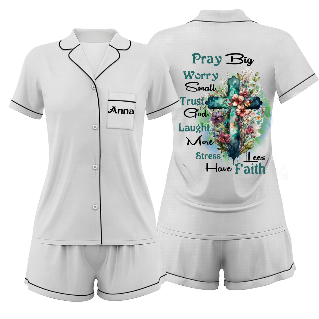 Custom Text Wedding Satin Short Pyjamas Set