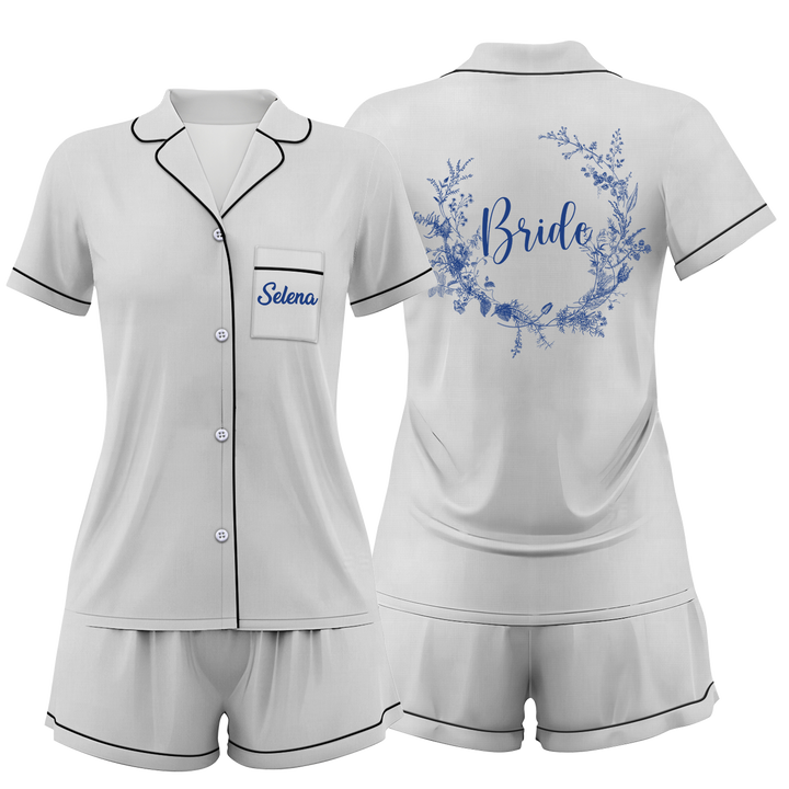 Custom Text Wedding Satin Short Pyjamas Set