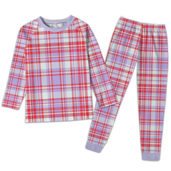 Purple And Red Ttartan Plaid Retro Color Pattern Pajamas Set