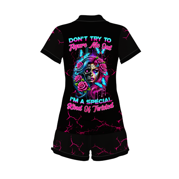 Custom Text Skull Girl  Don't Try To Figure Me Out Short Pajamas Set