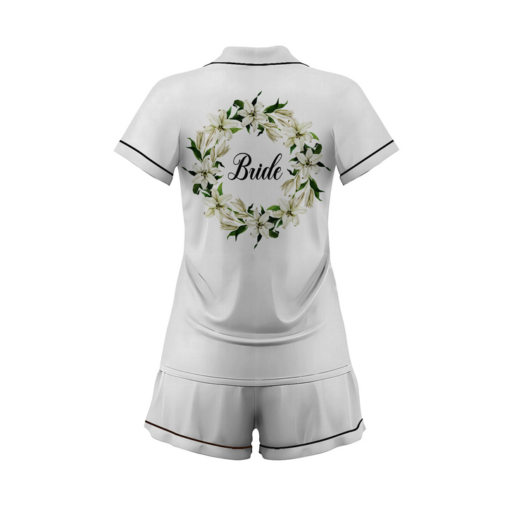 Custom Text Wedding Bride Bridesmaid Satin Short Pyjamas Set