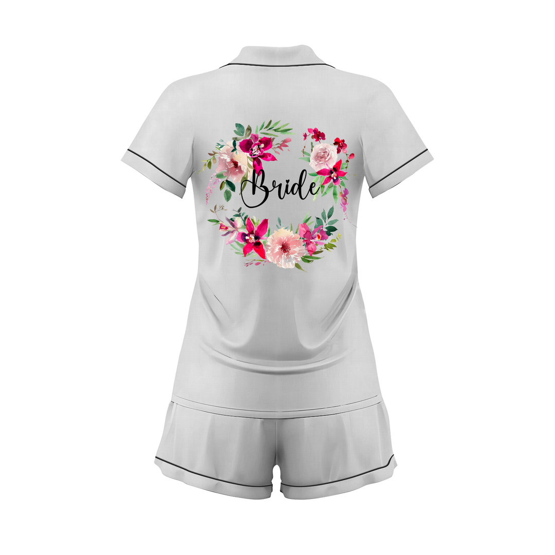 Custom Text Wedding Satin Short Pyjamas Set