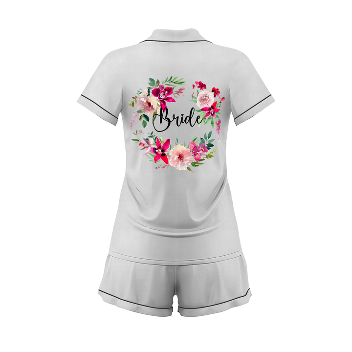 Custom Text Wedding Satin Short Pyjamas Set