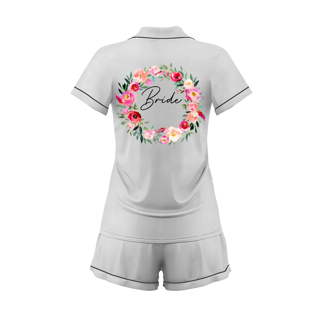 Custom Text Wedding Satin Short Pyjamas Set