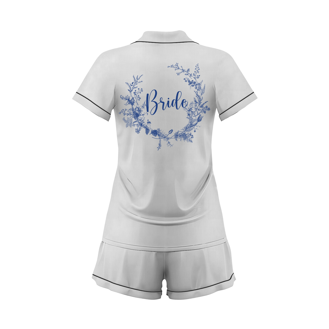 Custom Text Wedding Satin Short Pyjamas Set