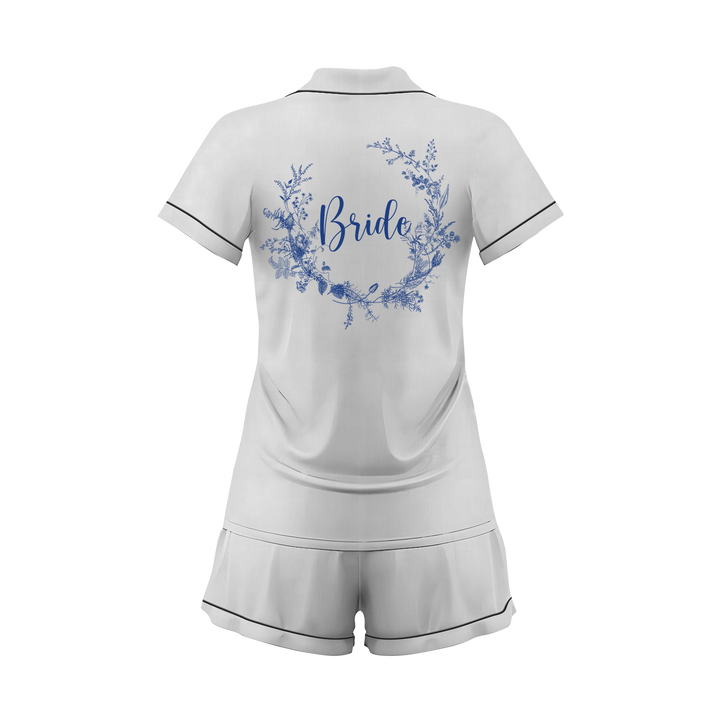 Custom Text Wedding Satin Short Pyjamas Set